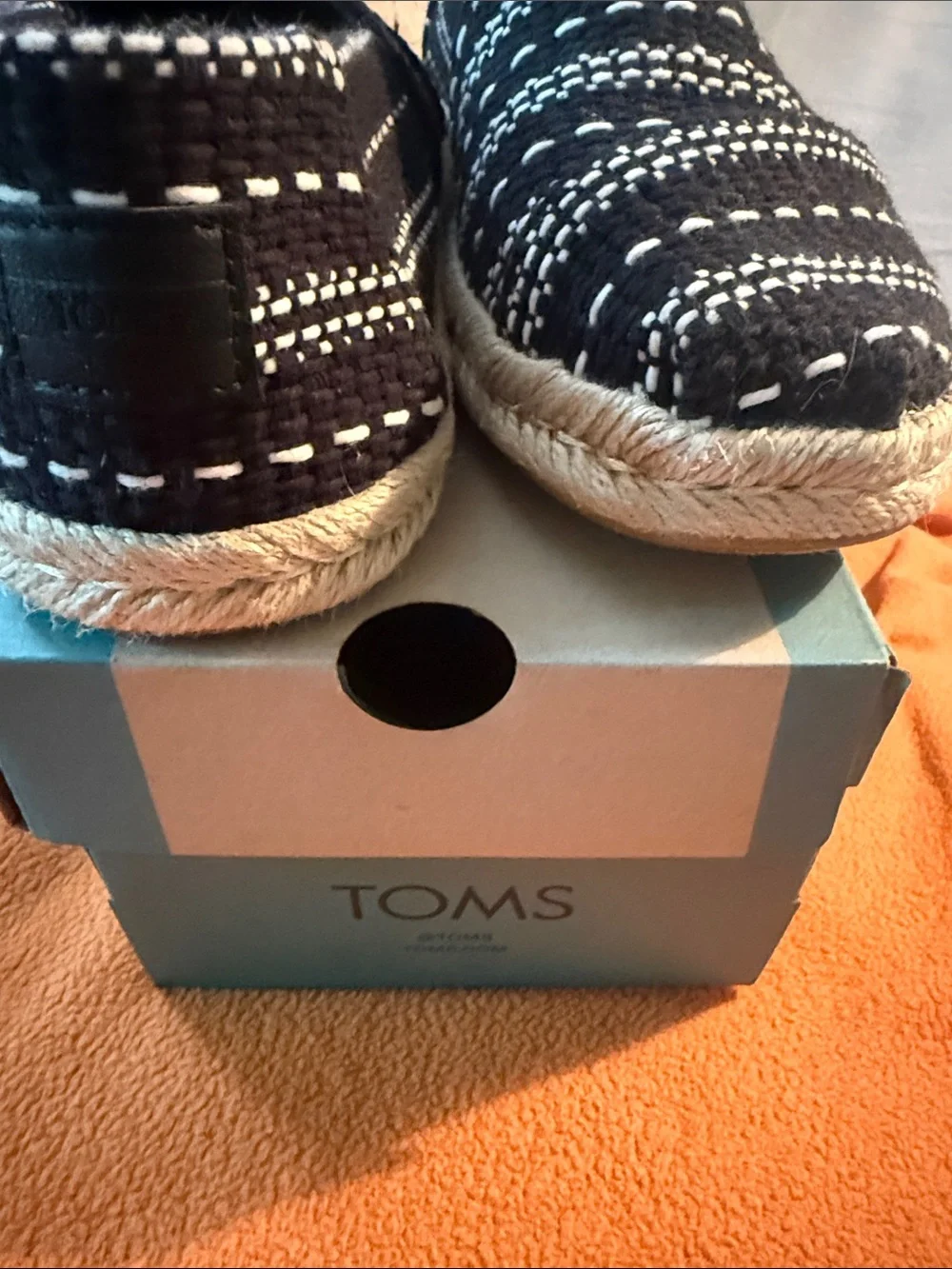 Toms Black & White Patterned Espadrille Slip-Ons